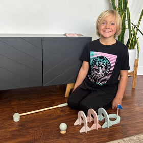 House of Marbles mini golf set rainbow arch obstacle enhances imaginative play