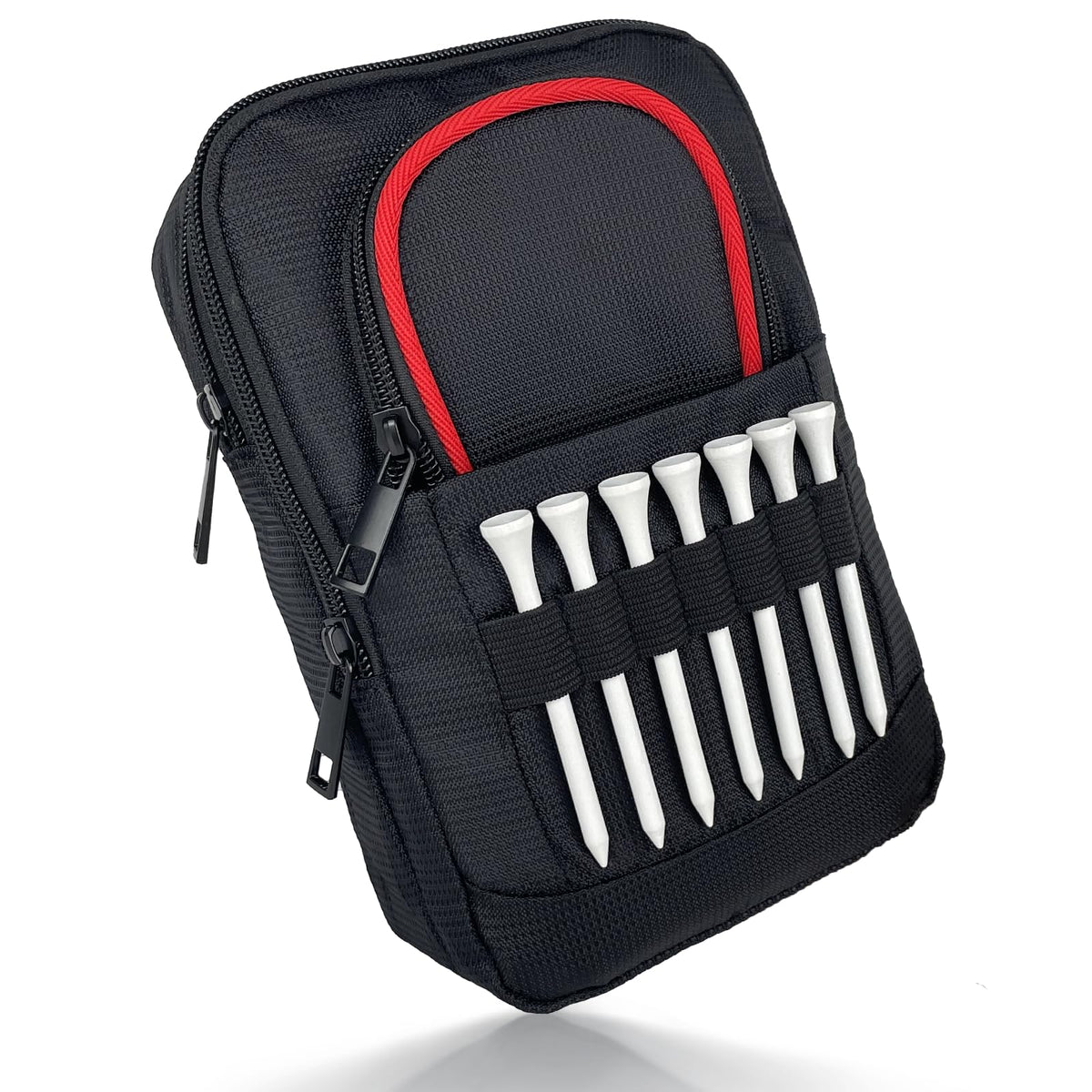 HOUYUKY Golf Pouch organizer with red trim mounted on a bag for quick access