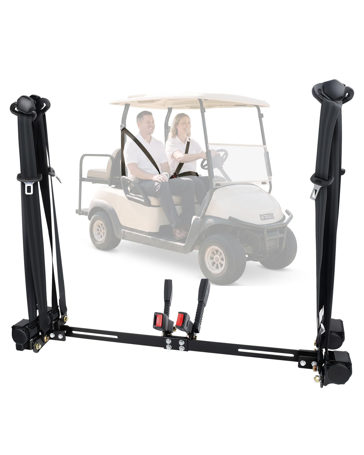 HOWBOW 3-point belt kit front and rear view showing secure fit and safety range