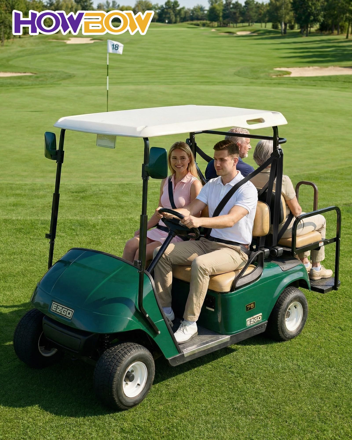HOWBOW bracket installation on backrest demonstrates easy fit for EZGO/Yamaha/Club Car
