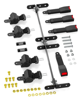 HOWBOW seat belt bracket kit on front seat demonstrates secure EZGO fit