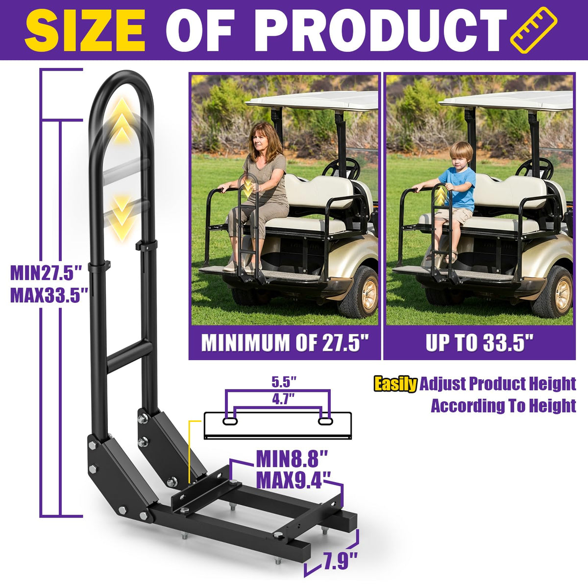 HOWBOW adjustable height 27-34 inches supports riders of different heights.