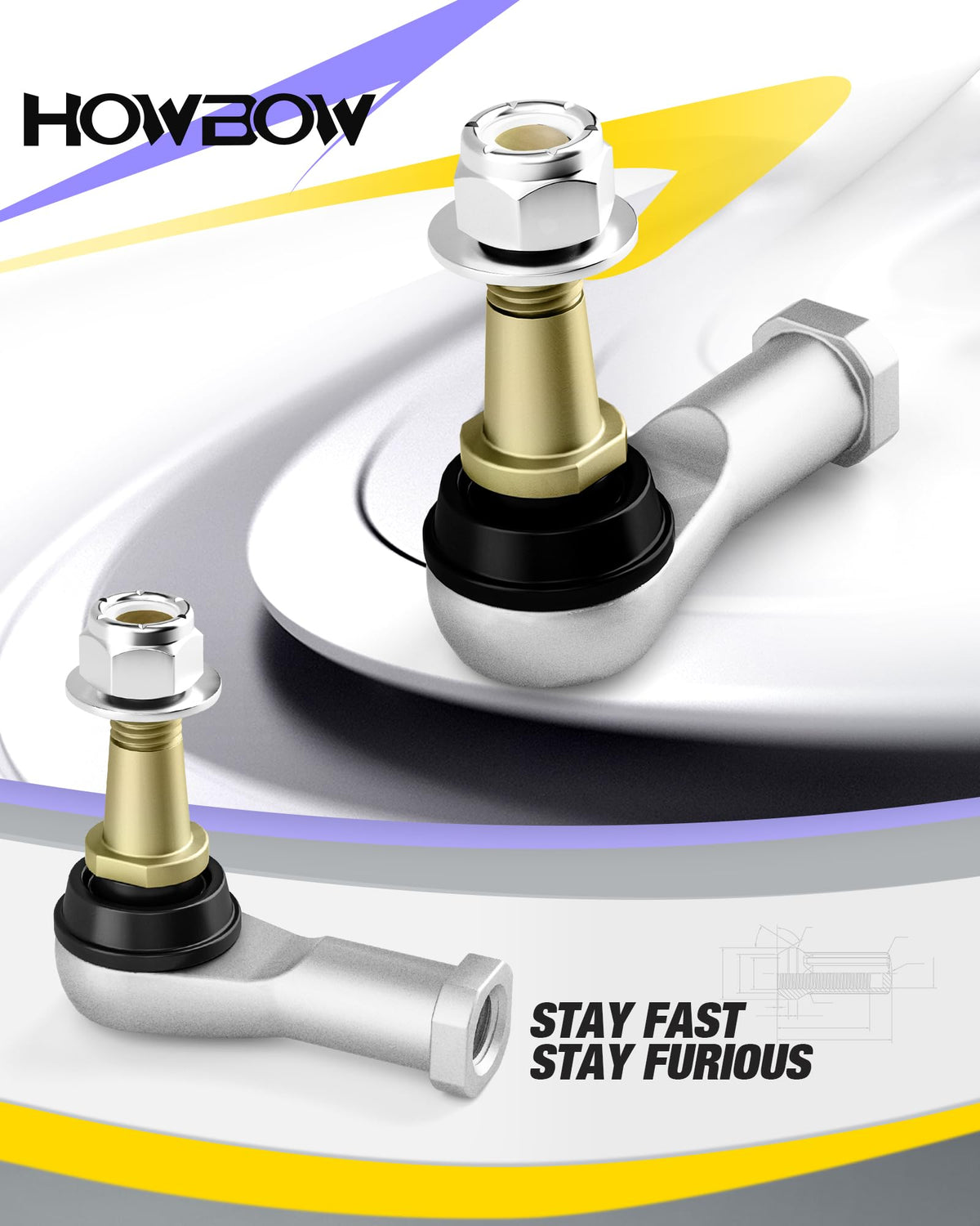 HOWBOW heavy-duty aluminum-steel tie rod end construction highlights durability
