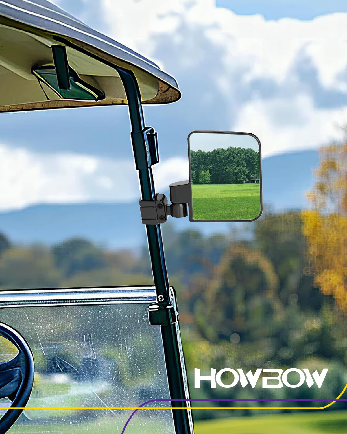 HOWBOW weather-resistant golf cart mirror withstands rain and sun all year.