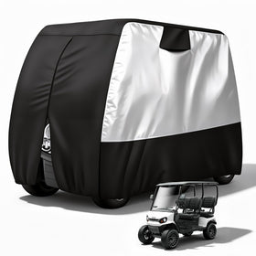HOYWOUL 4-passenger golf cart cover with extended roof protecting four-seat carts from rain