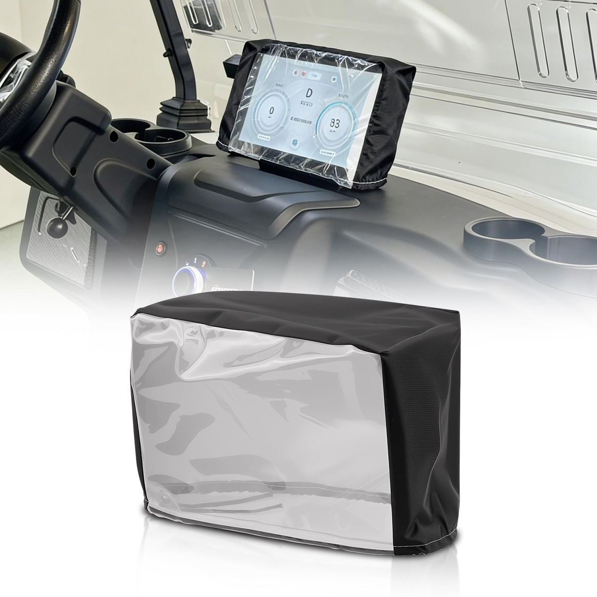 HPEVA transparent window cover for Evolution and Denago carts keeps your screen visible.