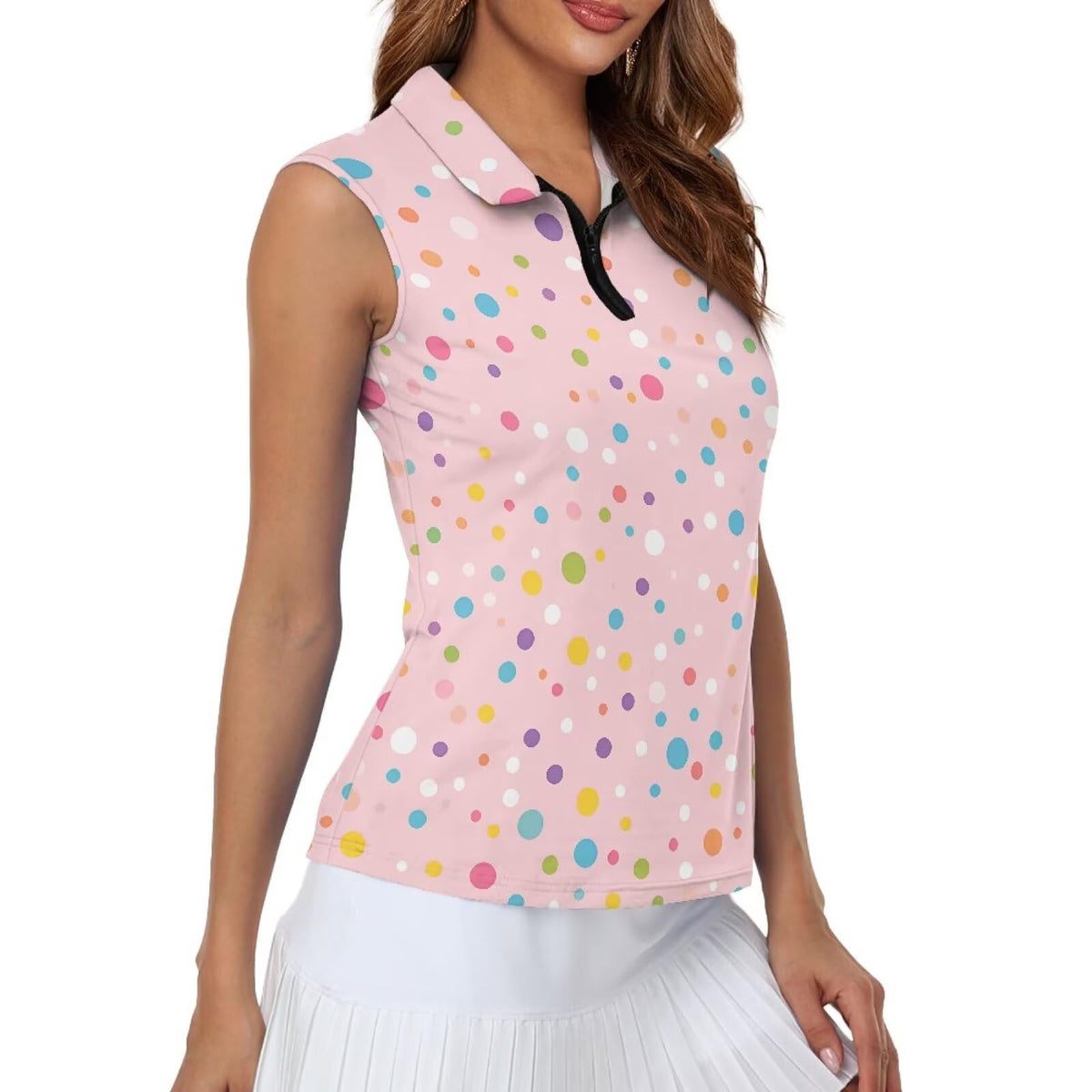 Hresuewn sleeveless golf shirt with stand-up collar for range versatility