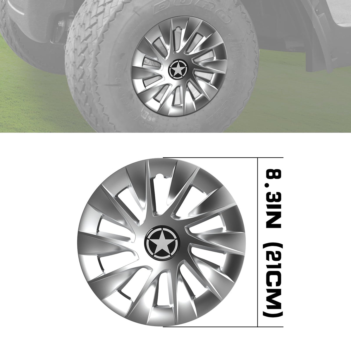HSUTVXPRO 8-inch high gloss black hub cap adds depth and mirror-like shine