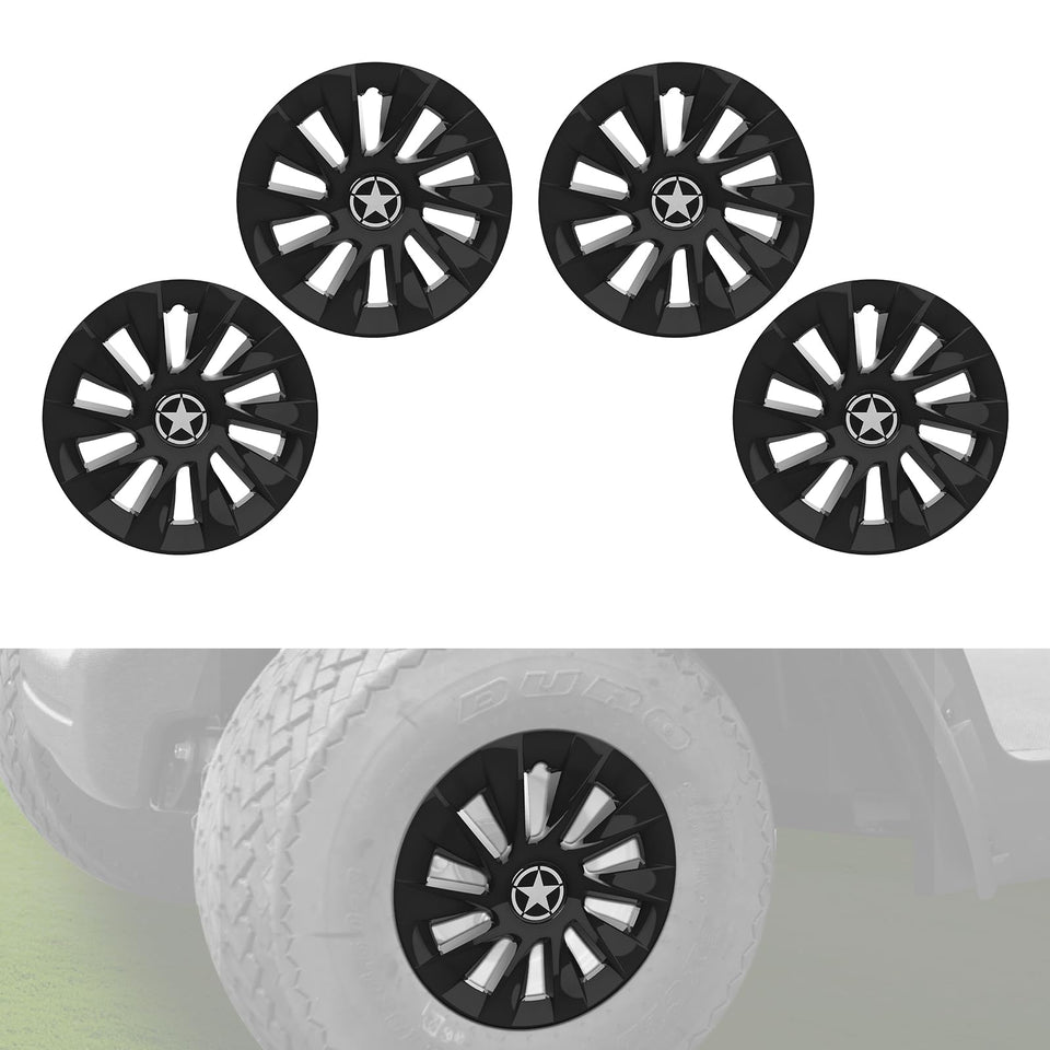 HSUTVXPRO 8-inch gloss black hub cap on EZGO wheel for polished protection.