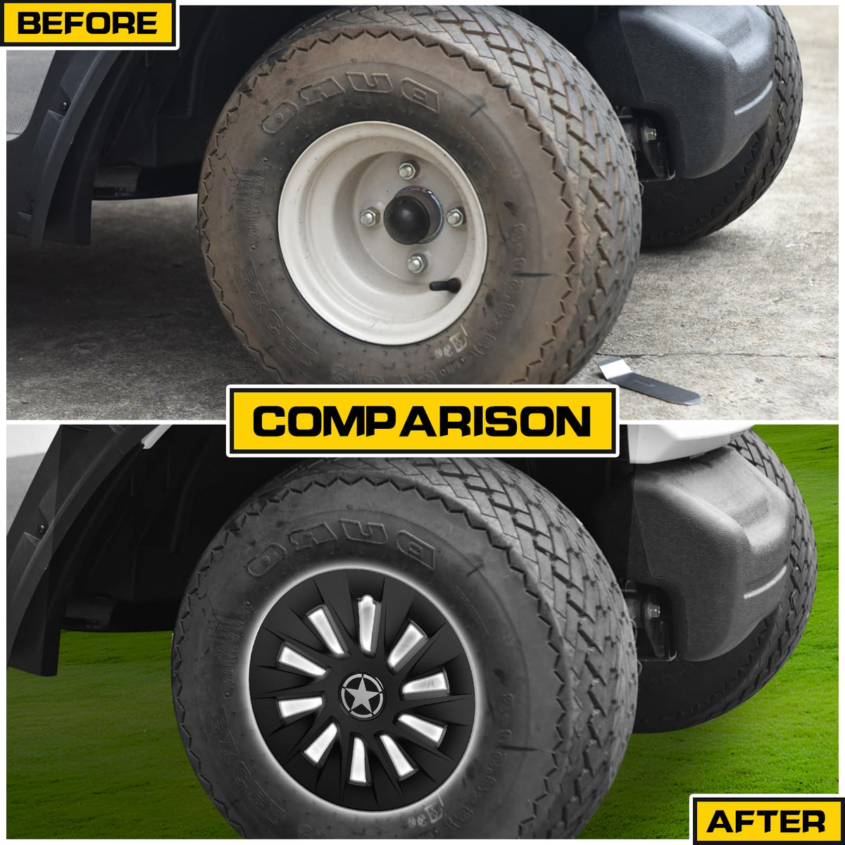 HSUTVXPRO high-gloss black hub cap adds mirror-like depth to wheels