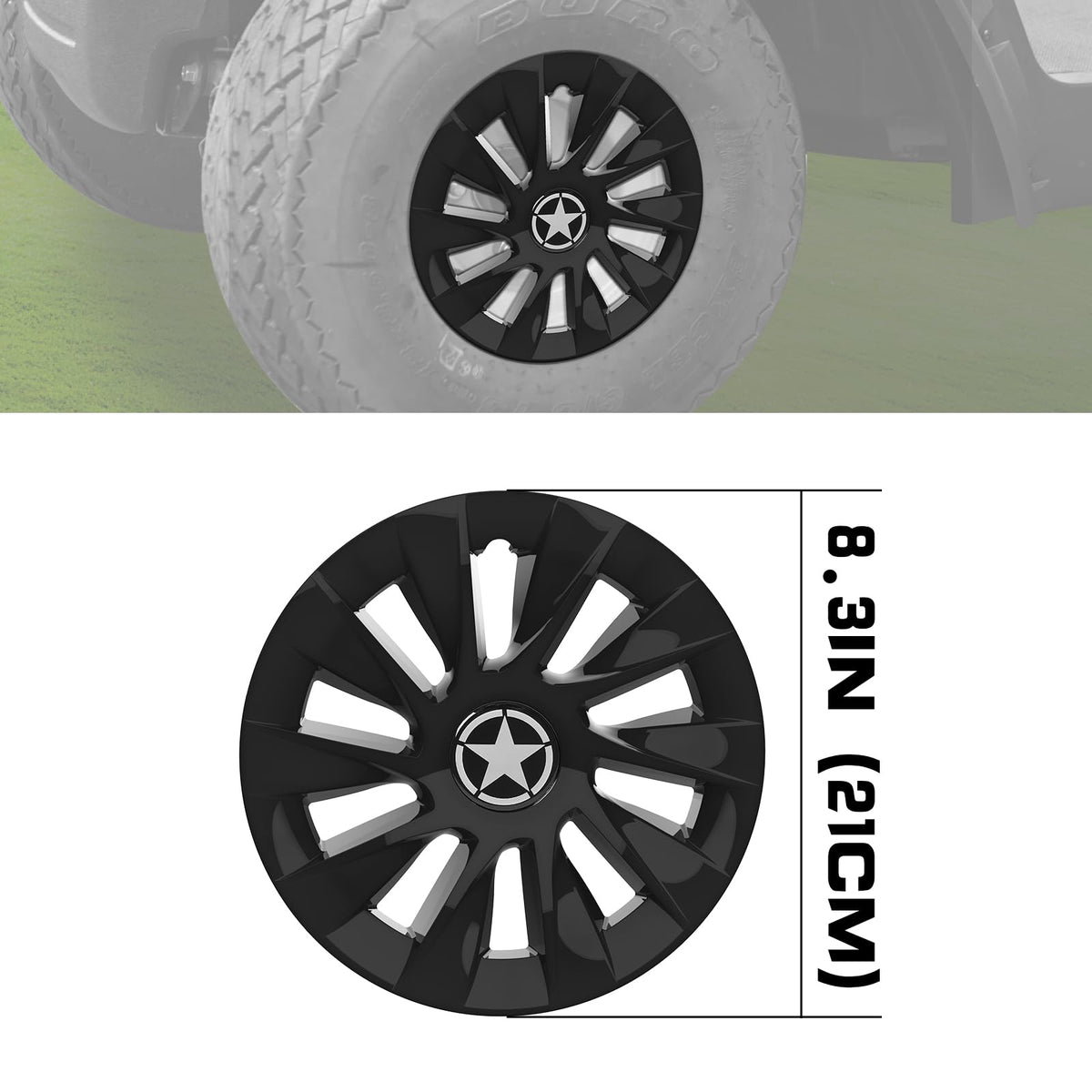 HSUTVXPRO rugged-terrain-ready hub caps endure mud and gravel.