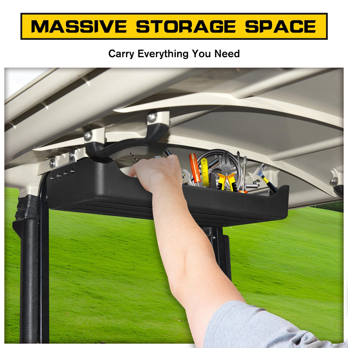 HSUTVXPRO Drive2 G29 installed overhead tray demonstrates large-capacity storage