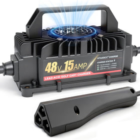HTAXSCC 48V charger front view for EZGO RXV/TXT enables efficient charging.