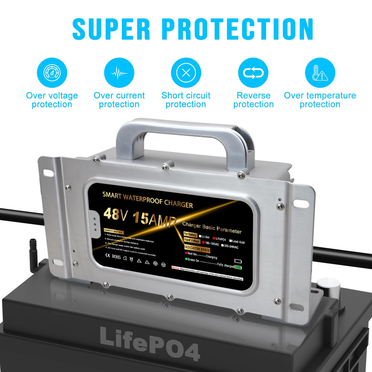 HTAXSCC 48V 16S LiFePO4 battery charger for versatile packs