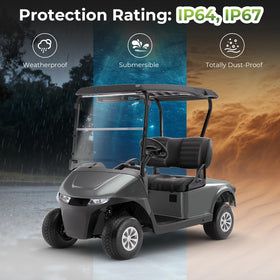 Installation diagram showing seamless fit into EZGO chassis with minimal adjustments.