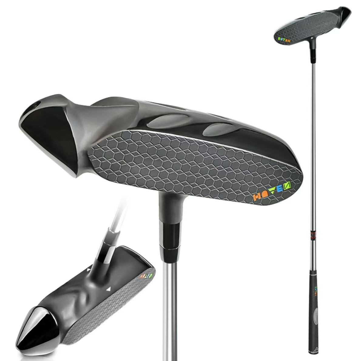 HUAEN golf putter with universal hand compatibility and alignment aid for precise setup.
