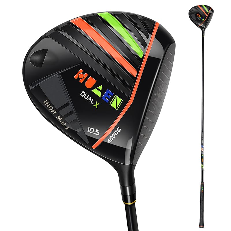 HUAEN men's driver head close-up with forgiving titanium sweet spot.