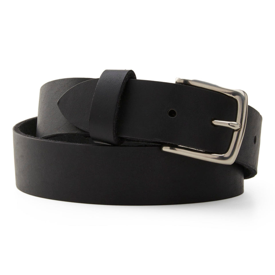 Huckberry Flint and Tinder 365 belt in black, front view, versatile with chinos or jeans