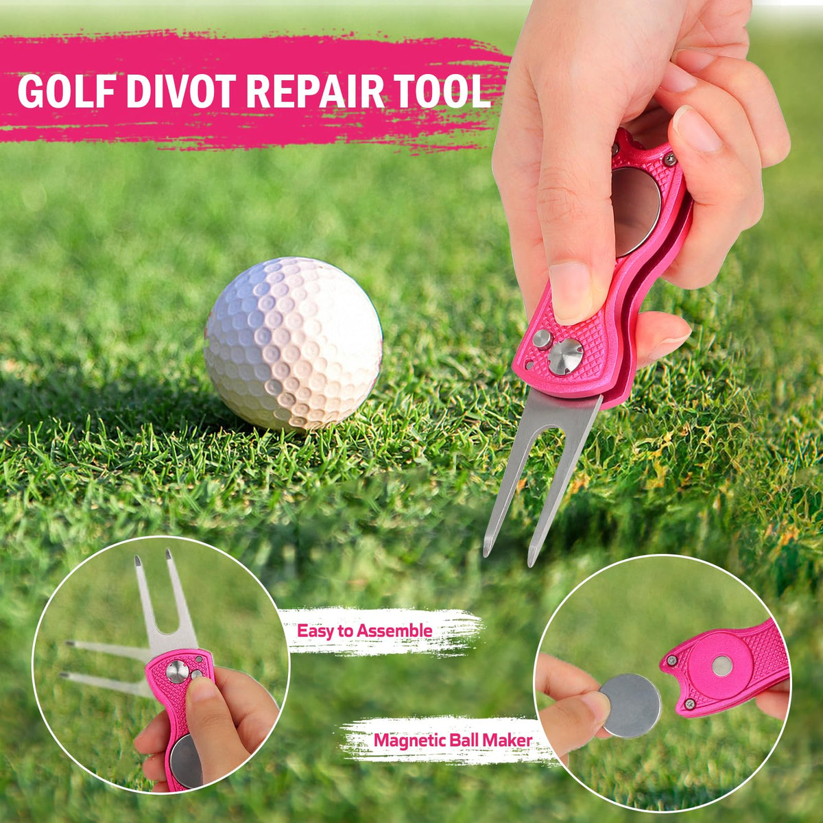 HUIJUTCHEN divot repair tool folds easily with magnetic marker