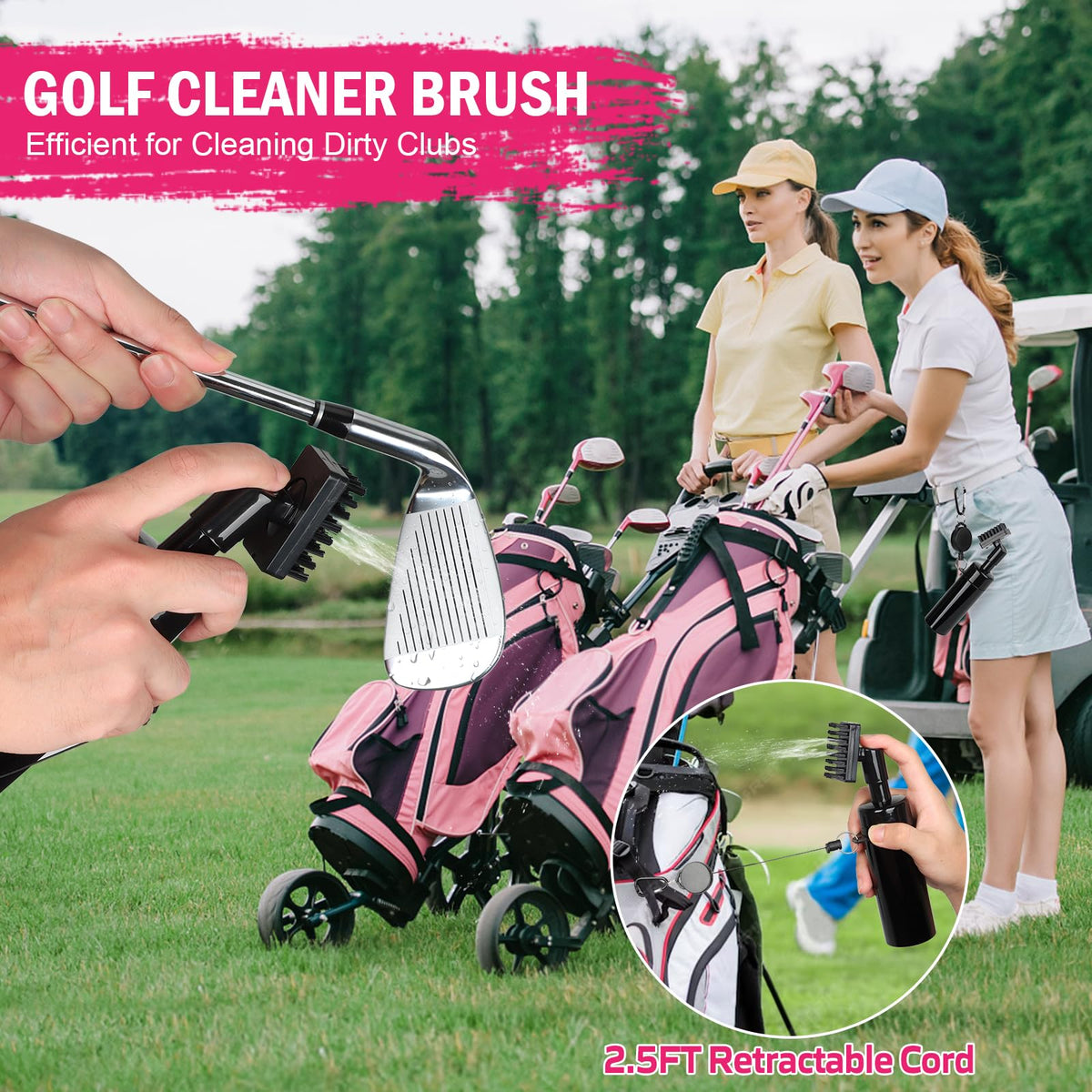 HUIJUTCHEN golf cleaner brush with water spray cleans clubs quickly