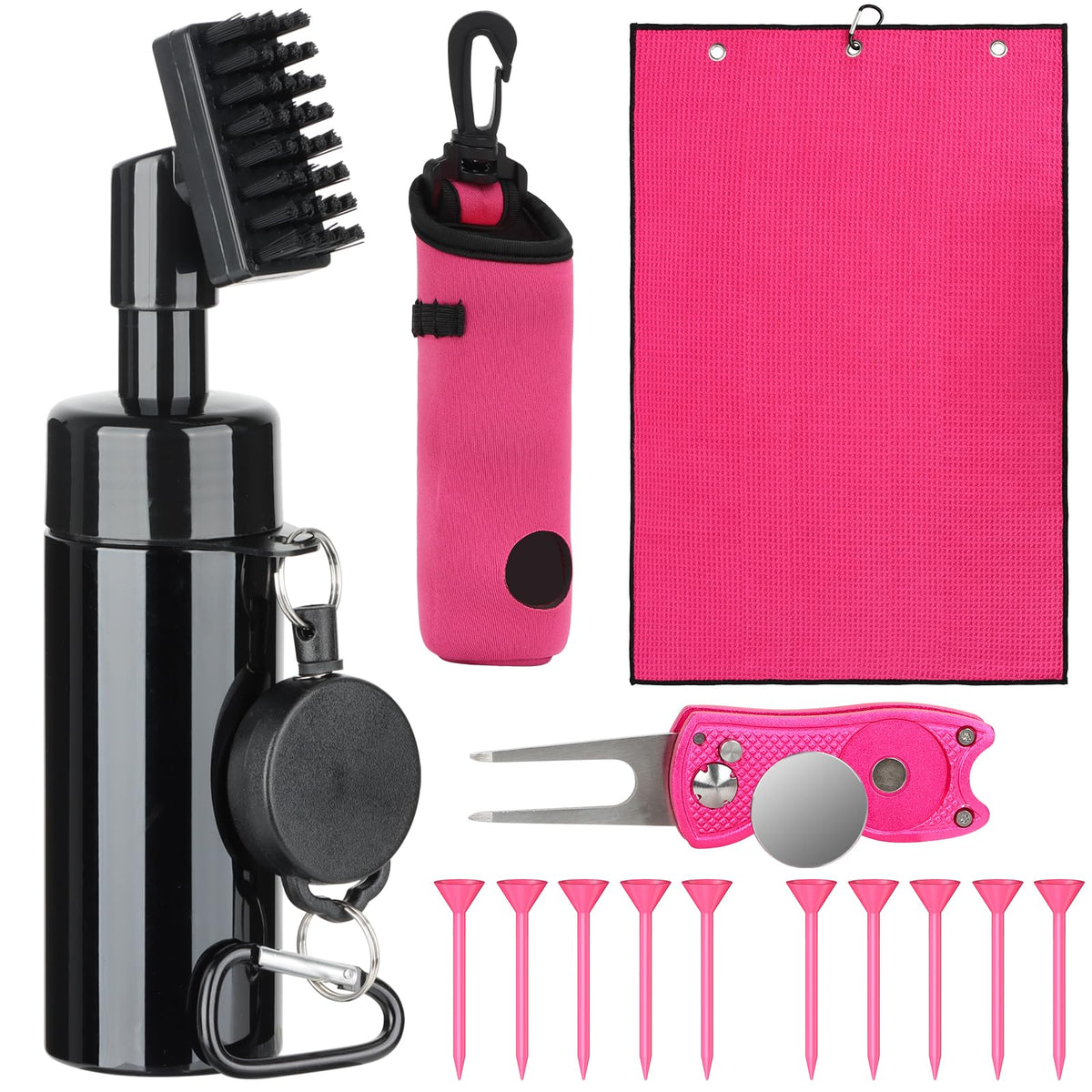HUIJUTCHEN golf cleaning kit for women in pink case keeps gear tidy on the course