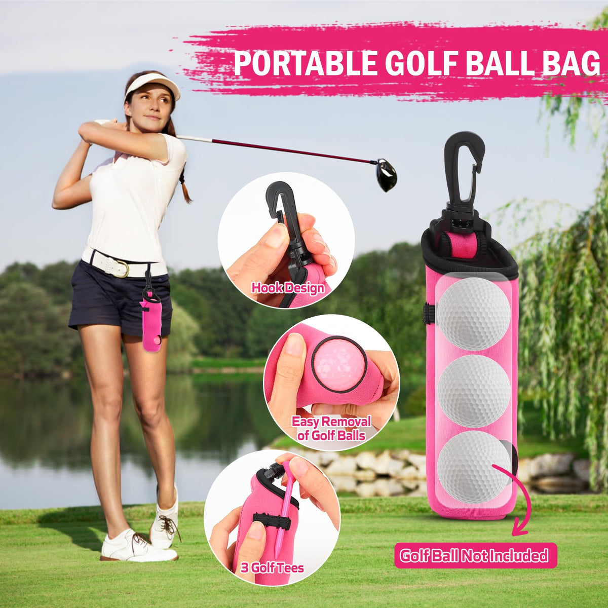 HUIJUTCHEN pink ball bag clips to carry balls