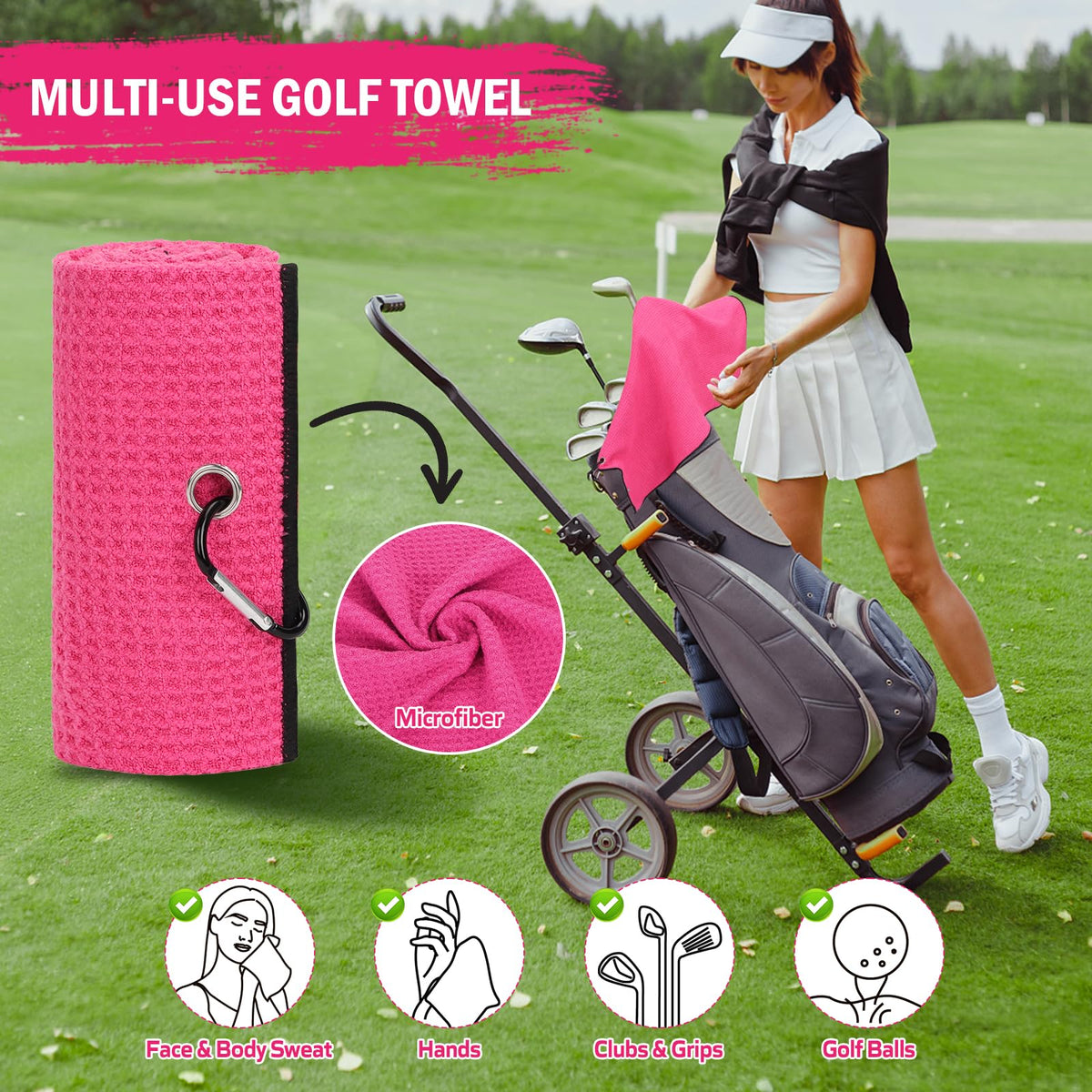 HUIJUTCHEN pink microfiber towel for drying clubs and grips