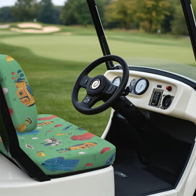 HUISEFOR Cherry Club front seat cover close-up shows durable non-slip fabric.
