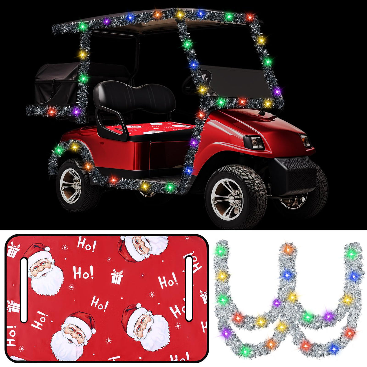 HunnmingRe Christmas golf cart seat cover in red for festive comfort and style