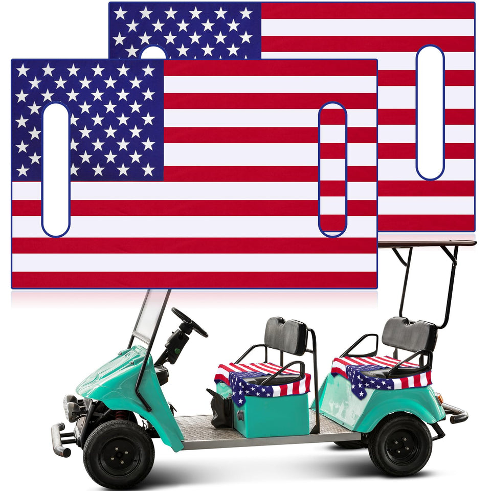 HunnmingRe flag golf cart seat cover front view, durable microfiber fabric.