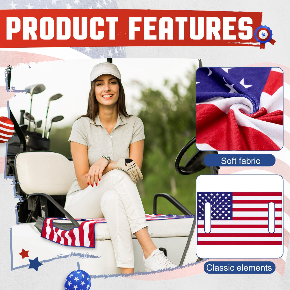 HunnmingRe flag golf cart seat cover installed on a cart for decoration and protection.