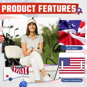 HunnmingRe flag golf cart seat cover installed on a cart for decoration and protection.