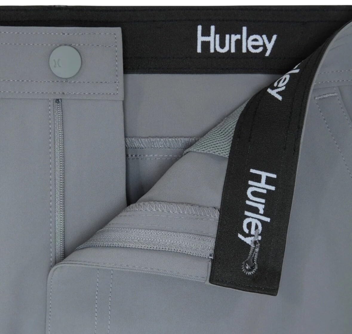 Hurley gray hybrid pant – action shot, ideal for travel and errands.