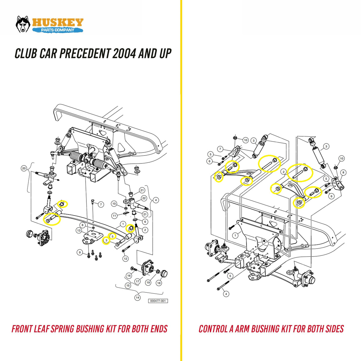 Huskey bushing kit packaging with OEM references and warranty.