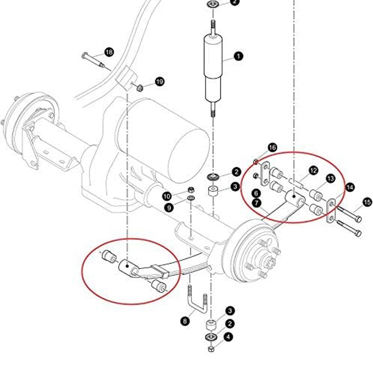 Huskey EZGO TXT rear leaf spring assembly in view
