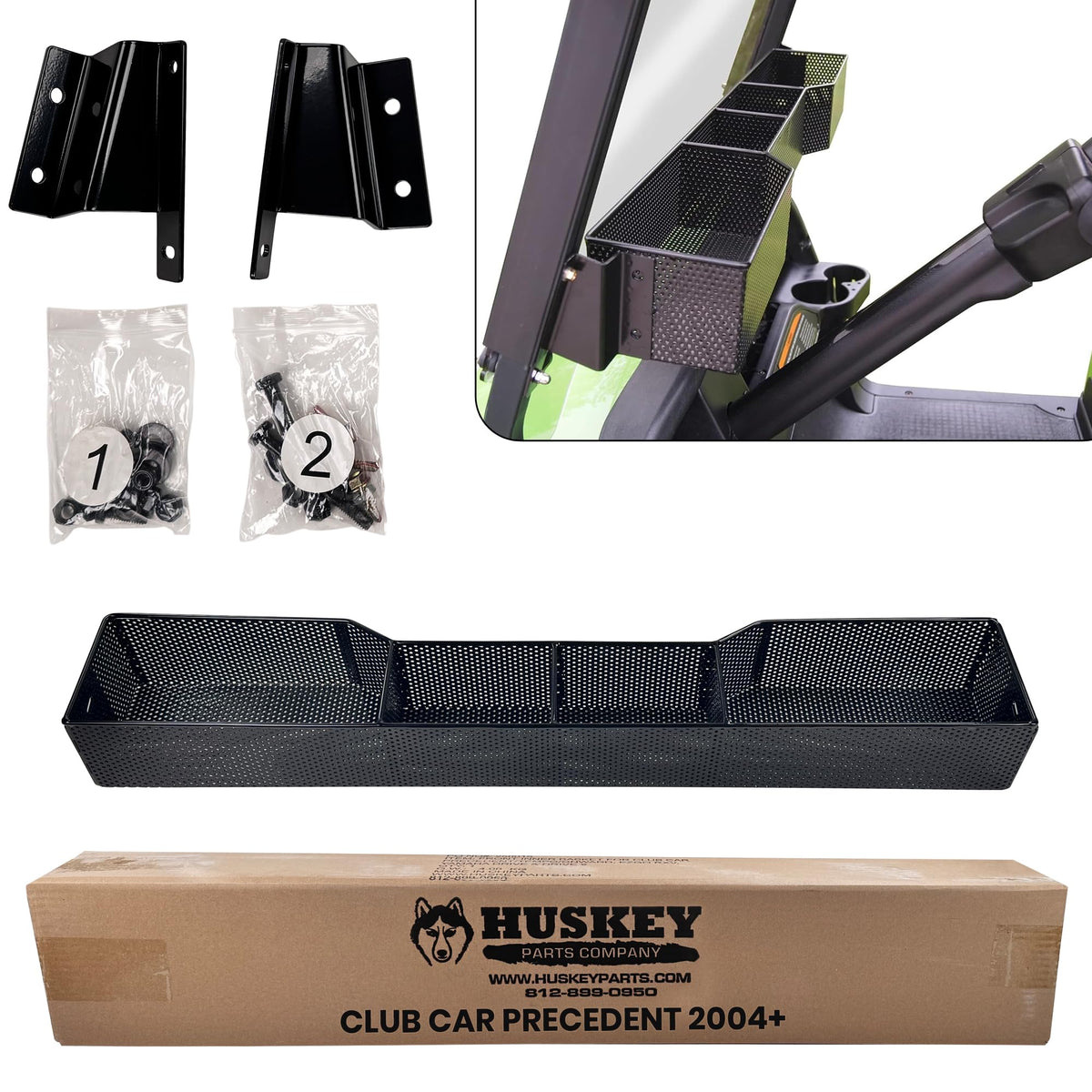 Huskey Front Basket with one-piece design offers sturdy storage.
