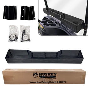 Huskey Parts front basket installed on Yamaha Drive G29 for easy tool and phone access.