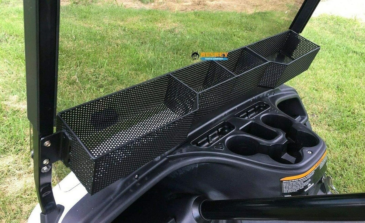 Huskey Parts front basket mounted to windshield struts for quick reach.