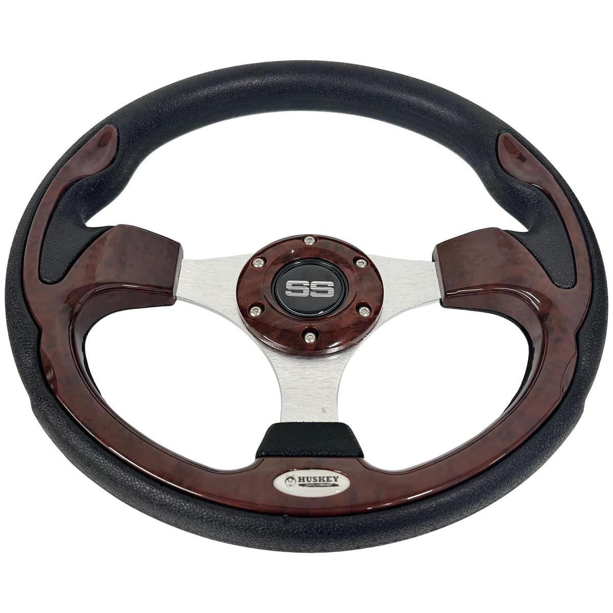 Huskey wood grain steering wheel featuring aluminum spokes for a durable, premium look.