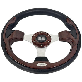 Huskey wood grain steering wheel featuring aluminum spokes for a durable, premium look.