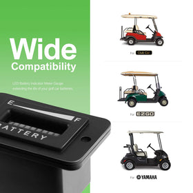 HUSUKU 48V gauge on golf cart dashboard aids charging planning.