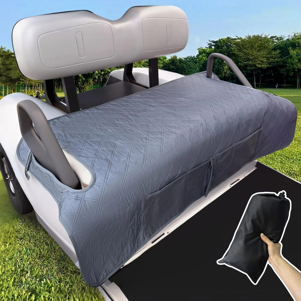 HWIUS universal golf cart seat cover on EZGO front view adds warmth and comfort