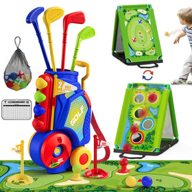HYES 3-in-1 toddler golf set putting mat with obstacles for active play