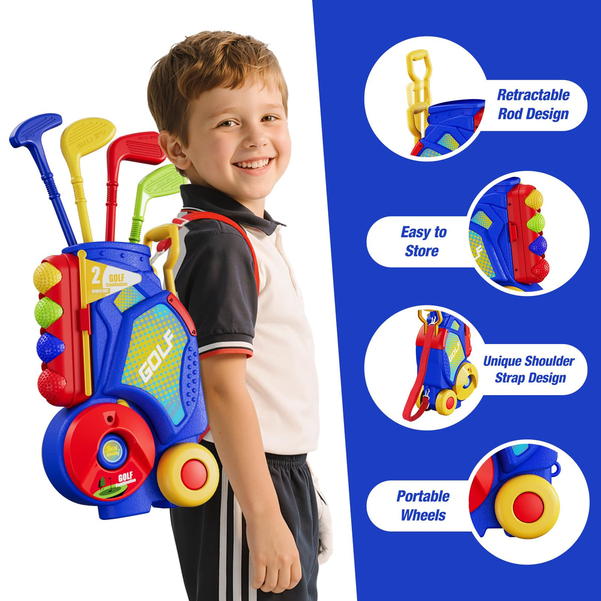 HYES golf cart storage keeps balls and clubs organized for easy indoor/outdoor play