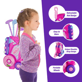 HYES pink golf cart with extendable handle for easy transport and storage