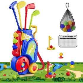 HYES Toddler Golf Set cart blue boosts easy transport for indoor or outdoor play