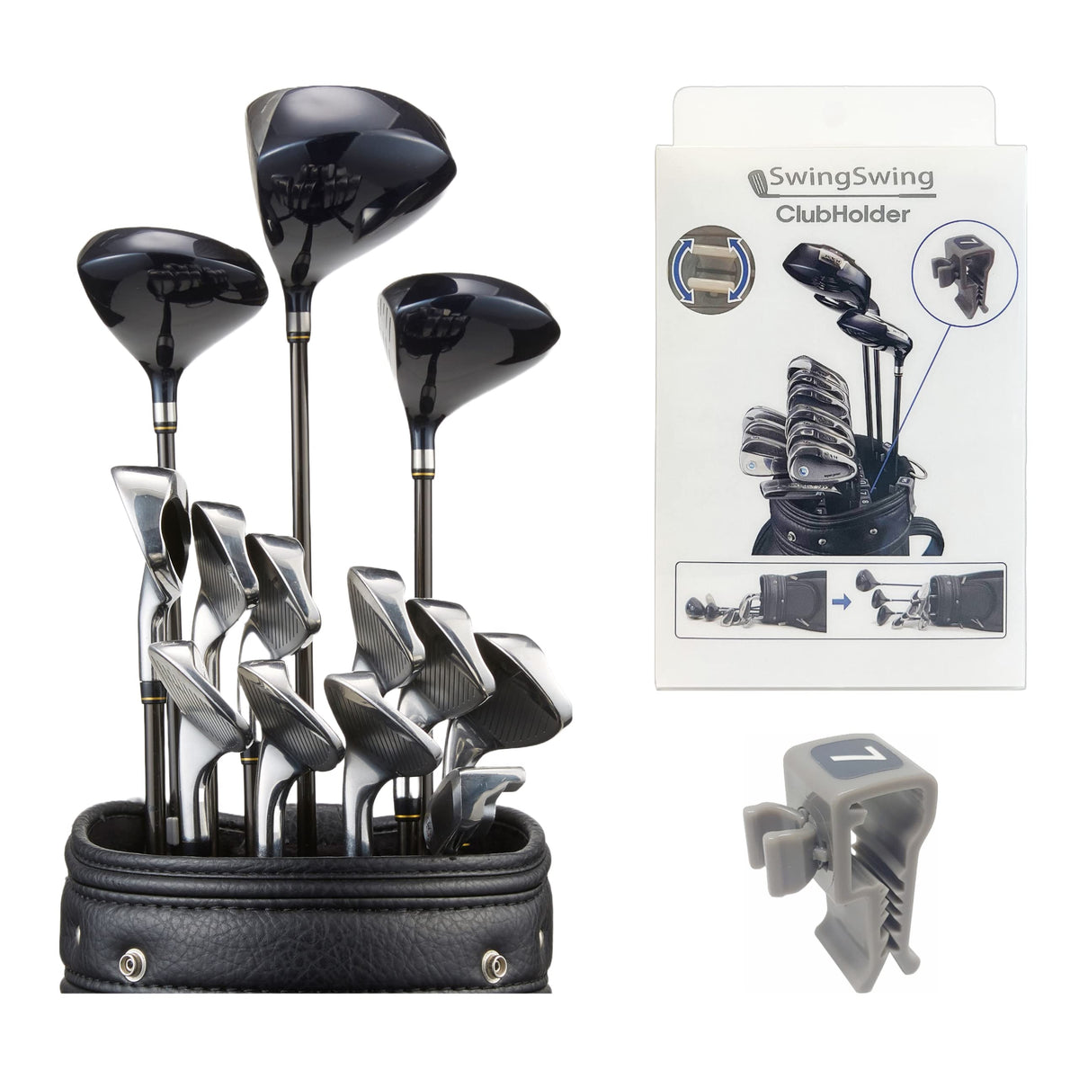 HYOJATEM SwingSwing 14-clips pack secures clubs in your bag for neat travel.