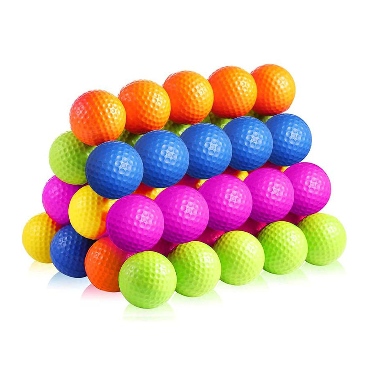 Hyuetrsa 50-pack foam golf balls set in assorted colors for safe indoor practice.