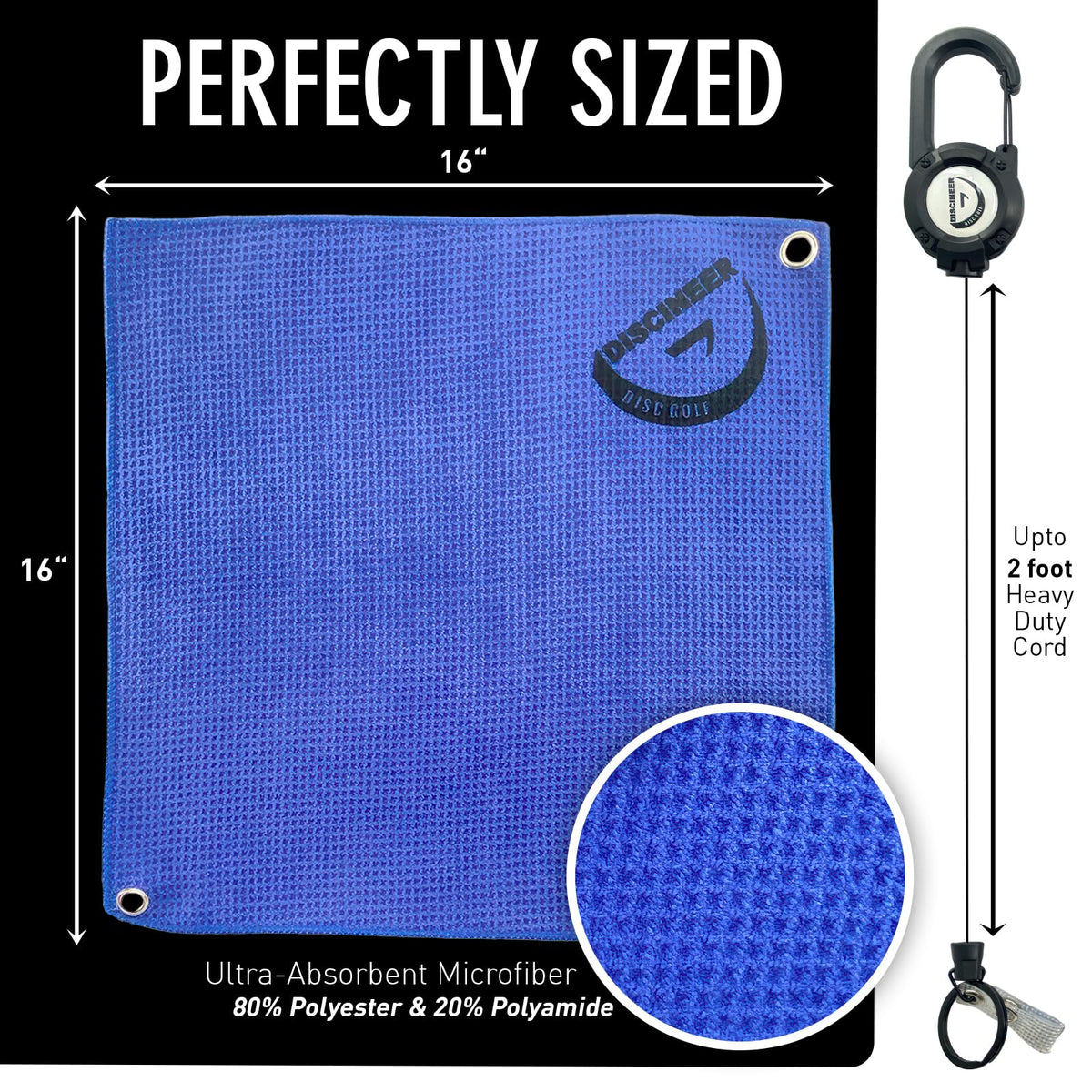 HYZER HOUND DISCS Discineer towel uses a heavy-duty clip for secure attachment.