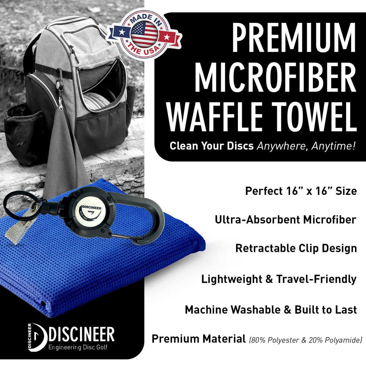 HYZER HOUND DISCS Discineer waffle weave towel delivers strong absorption for dirt lift.